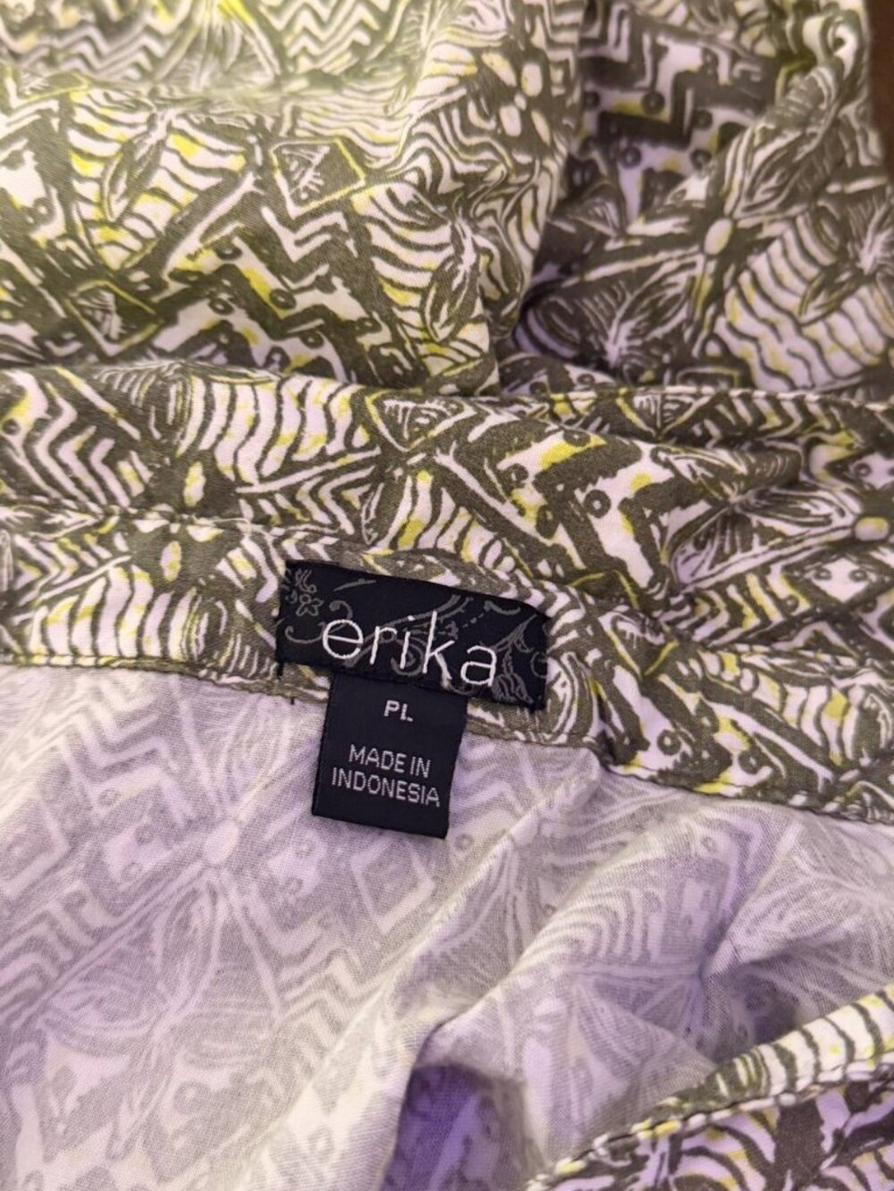 Erika Olive Green Boho Geometric Print Button Up Blouse Earthy Safari Style PL - Picture 6 of 7
